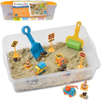 Creativity for Kids Sensory Bin: Construction Zone Playset - Sandbox Truck Toys for Kids Dig, build and learn new skills