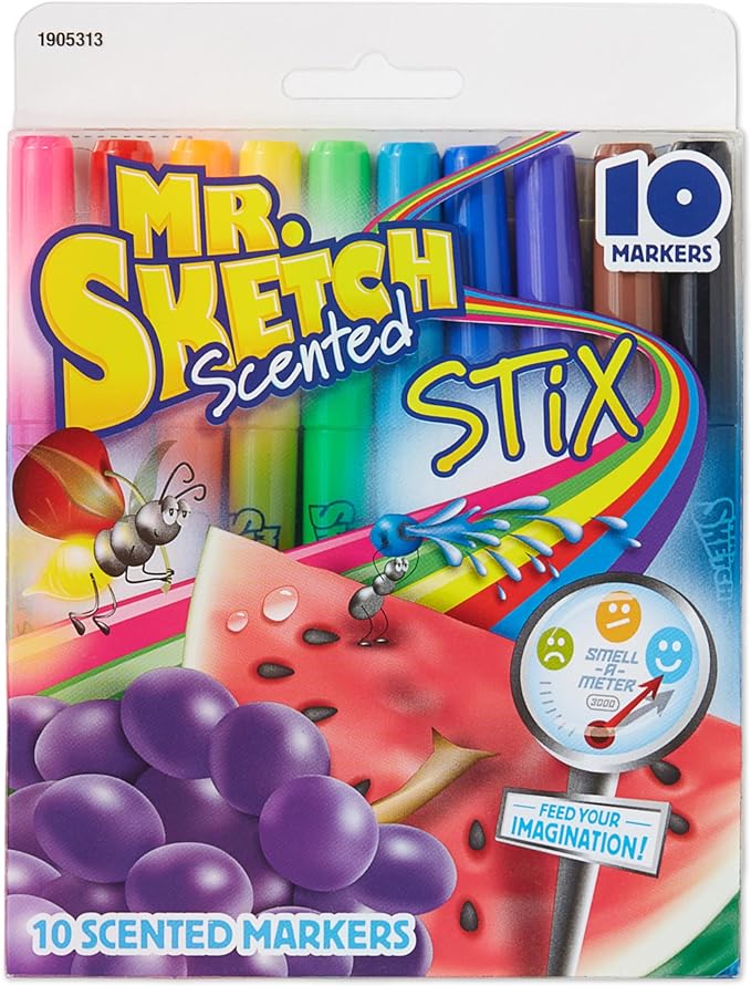 Mr. Sketch Scented Stix Markers, Fine Tip, Assorted Colors, 10 Count