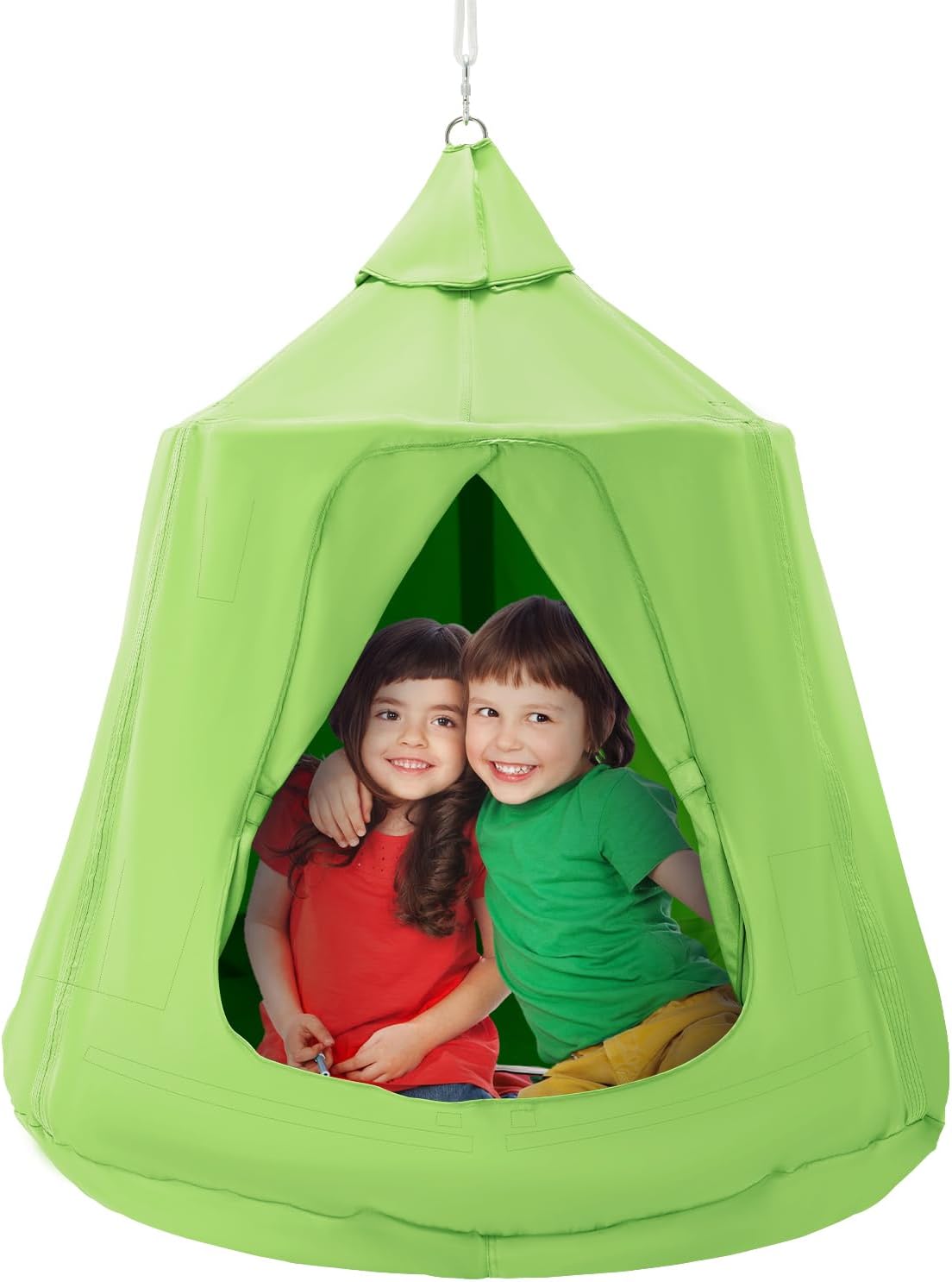 Hanging Tent Swing for Indoor and Outdoor Hammock Sensory Swing Chair w/LED Lights String, Inflatable Base, Ceiling Swing Pod Play Tent for Kids & Adults