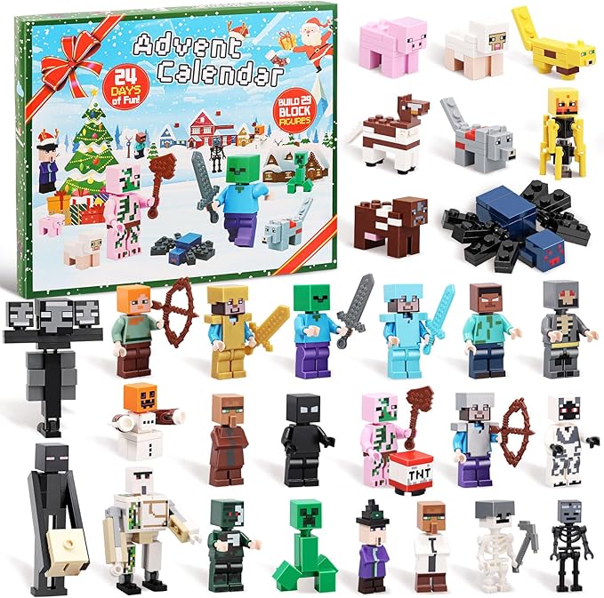 Christmas Advent Calendar 2024 Boys, 24 Days Toy Figures Building Blocks Countdown Calendar Including 29 Characters, Boys Advent Calendar Surprise Christmas Gift for Kids Boys Girls