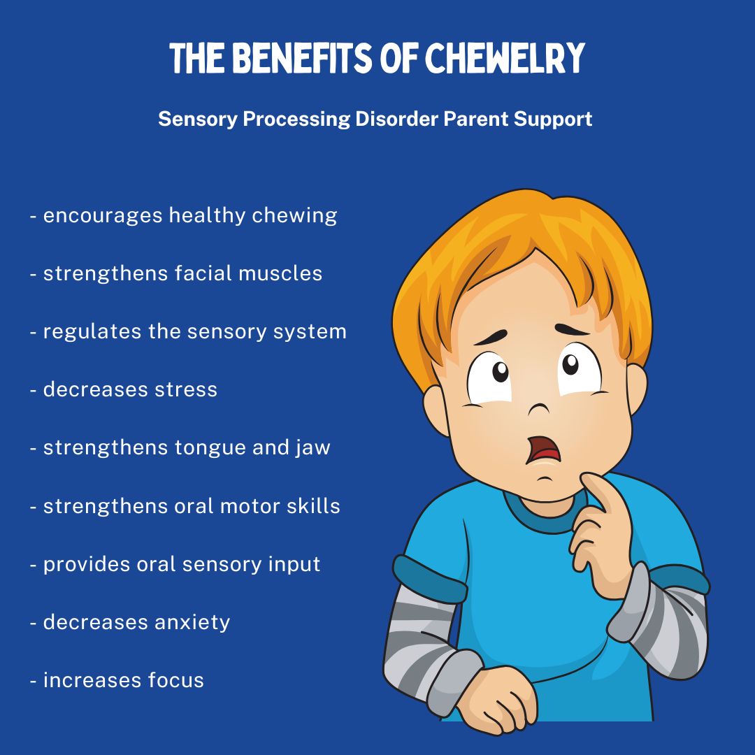 little boy with sensory processing disorder who needs to chew the benefits of chewelry