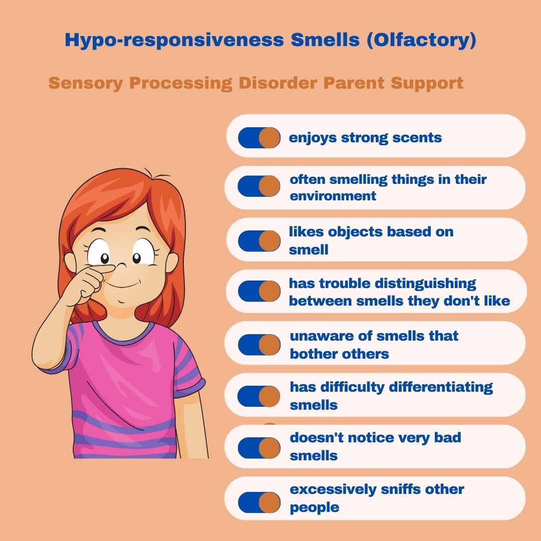 Sensory Processing Disorder Symptoms Checklist Hypo-responsiveness Smells (Olfactory) Sensory Processing Disorder Symptoms Checklist