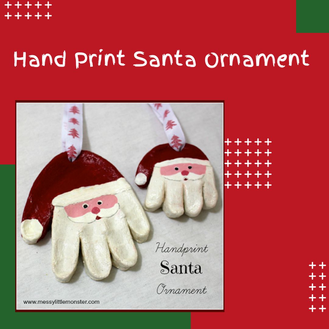 Hand Print Santa Ornament Christmas Craft for kids