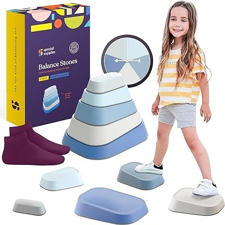 Stepping Stones for Kids Indoor and Outdoor Balance Blocks5 Set Promote Coordination, Balance Strength Child Safe Rubber, Non-Slip Edging gross motor skills gross motor tools