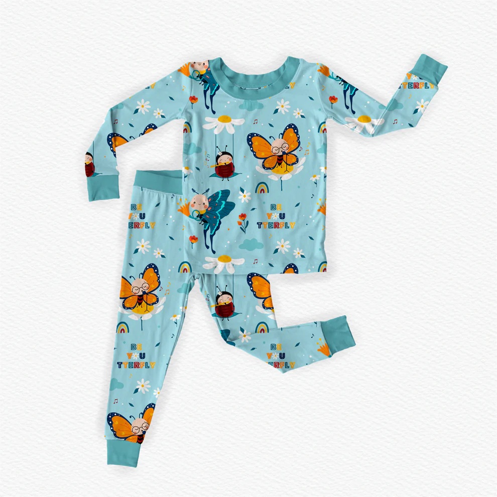 Bodhi the Butterfly Blue Kids Pajamas sensory friendly pajamas pjs 