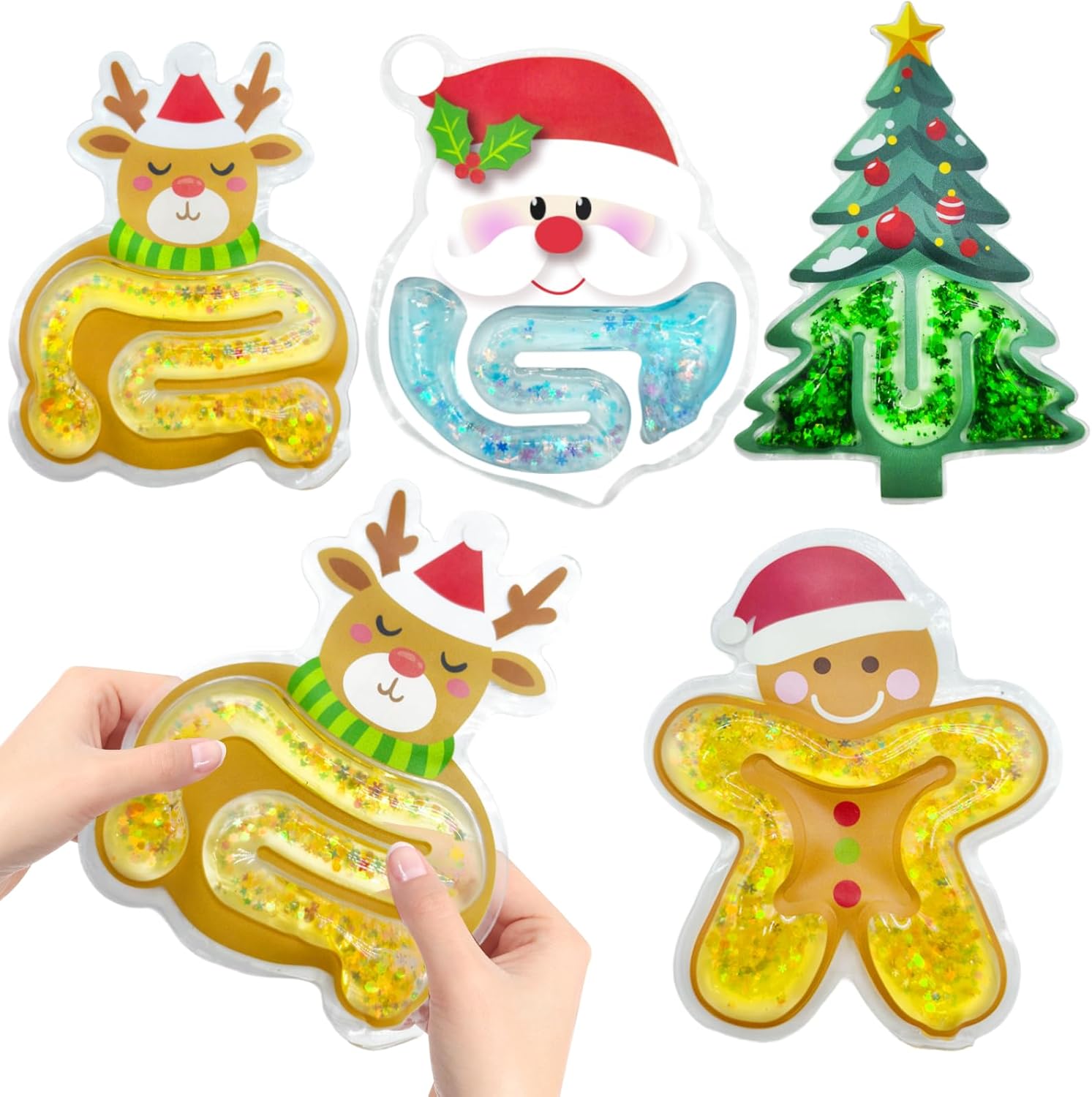 Christmas Toys Sensory Fidget Gifts: 4 Pack Squishy Christmas Stocking Stuffers for Kids Boys Girls, Stress Autism Relief Fidgets