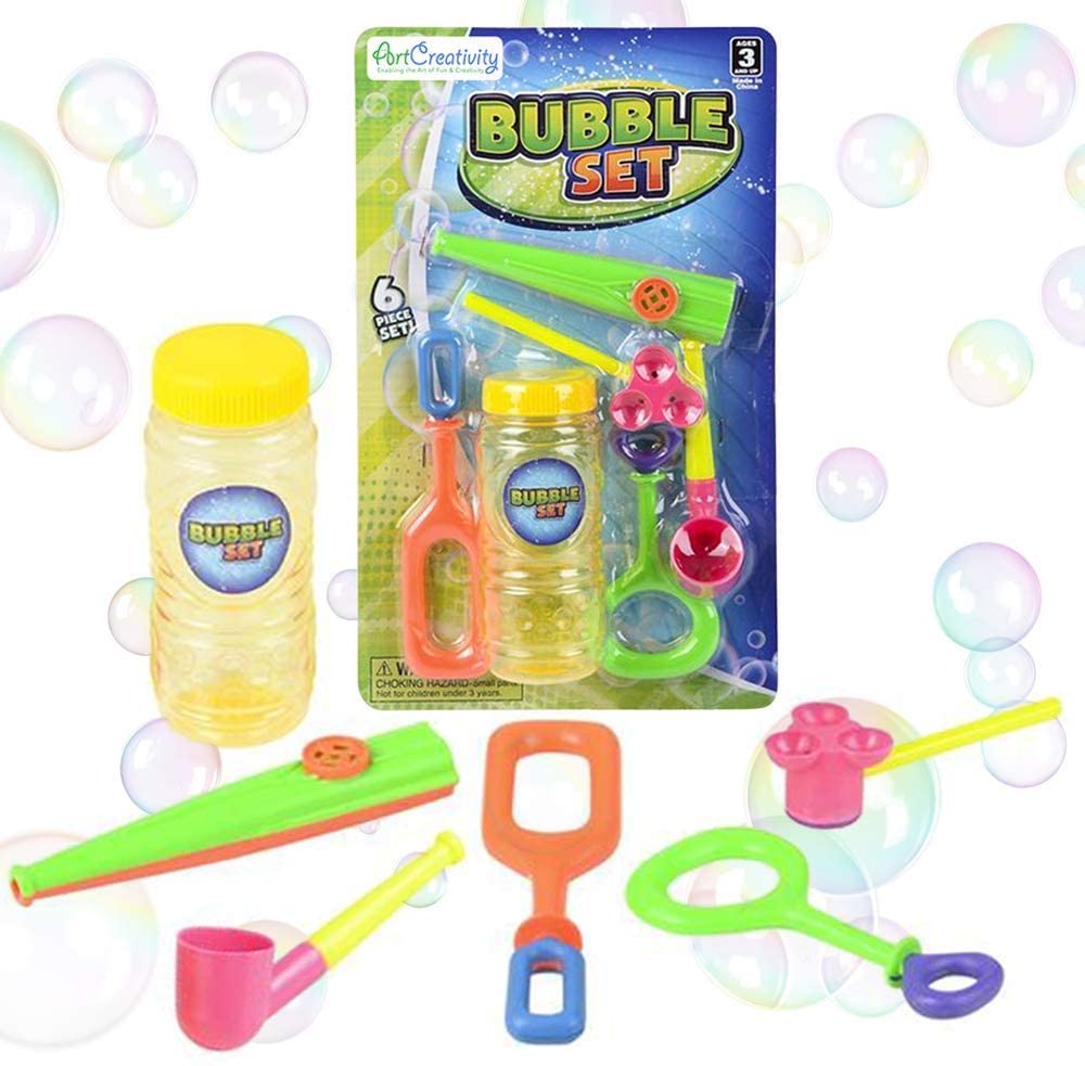 ArtCreativity 6-Piece Bubble Toys Set for Kids, Bubble Blowing Play Set with 5 Assorted Wands and Bubble Solution