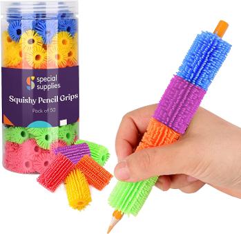 Special Supplies 50 Squishy Pencil Grips for Kids and Adults - Colorful, Cushioned