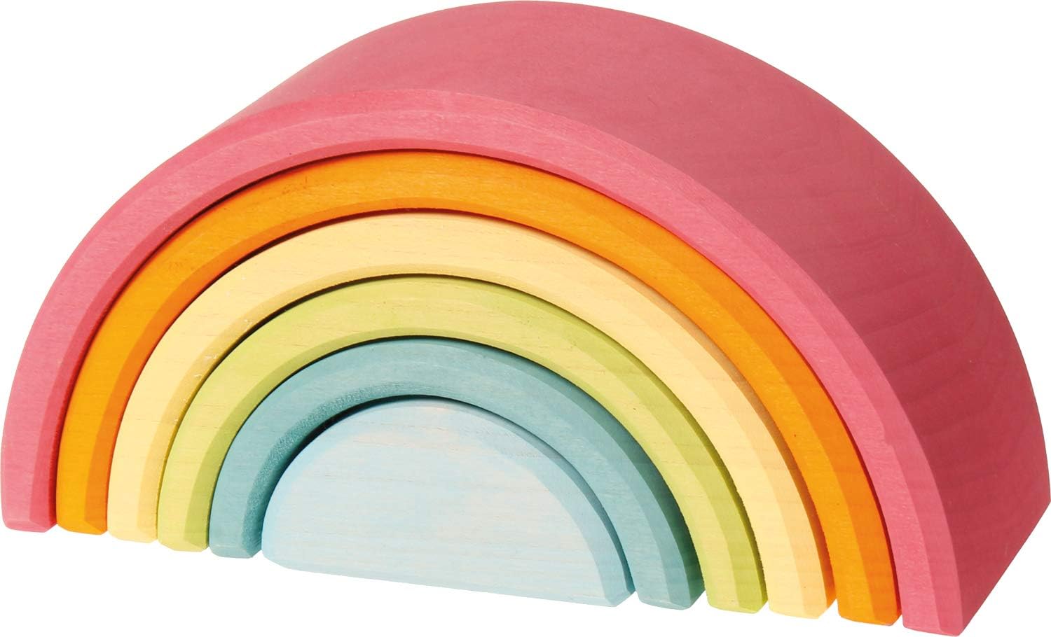 Grimm's Spiel and Holz Design Large 6-Piece Pastel Rainbow Stacker, Open-Ended Wooden Nesting & Stacking