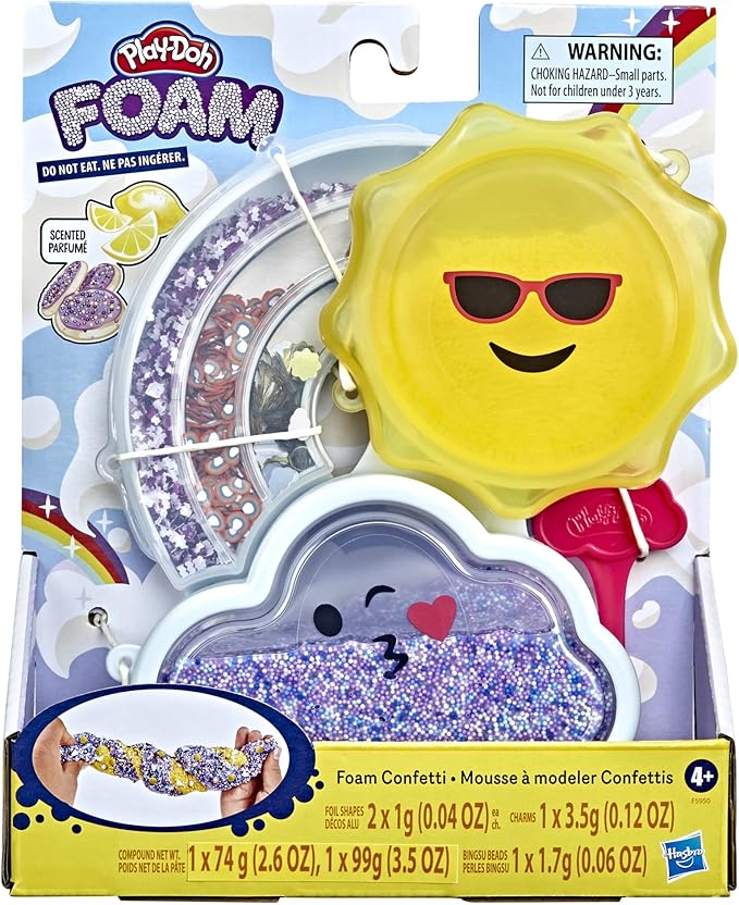 Play-Doh Foam Confetti Mixing Kit, Scented Tactile Toy for Kids 4 Years and Up with Add-in Beads and Charms, Non-Toxic