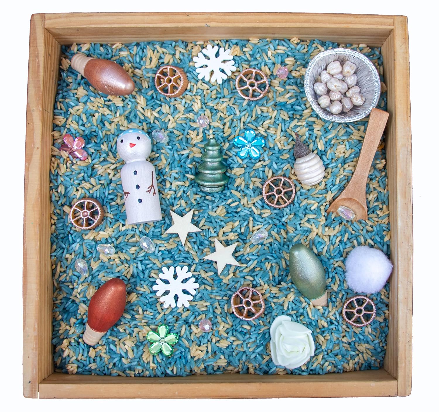 Open Ended Toys | Winter Sensory Bin, Colored Rice, Sensory Rice, Sensory Filler, Snowman Sensory Bin, Christmas Toy, Christmas Kid Toys, Christmas Stocking