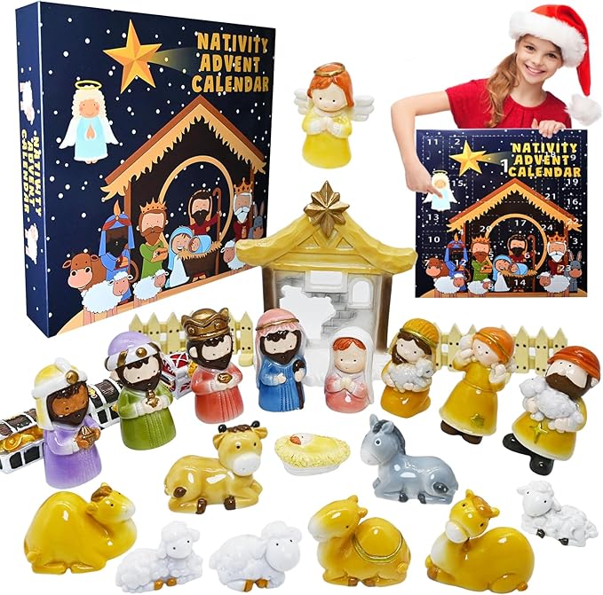 Advent Calendar 2024 for Kids to Christmas Countdown, Nativity Advent Calendar for Girls Boys Teens Toddlers, Nativity Scene Set Christmas Advent Calendar Gifts for Friends Family