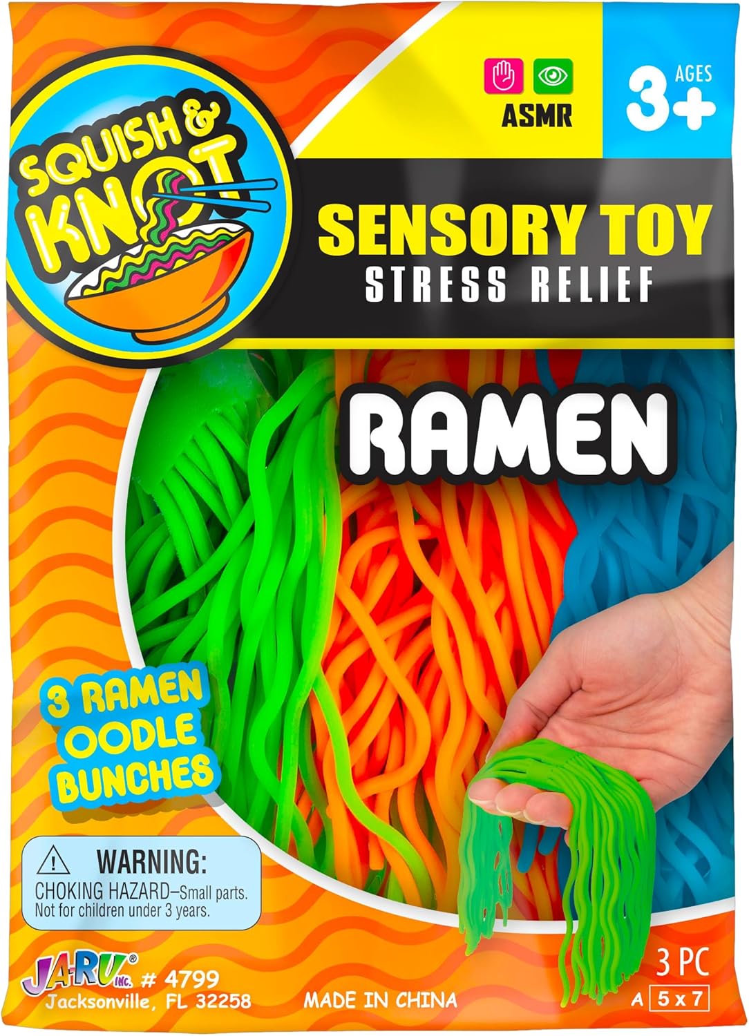 JA-RU Ramen Textured Stretchy Noodles (1 Ramen Pack) Strings & Super Sensory Fidget Toys for Kids and Adults. Stocking Stuffers Fidget Pack. Autism, Anxiety Tactile Toy