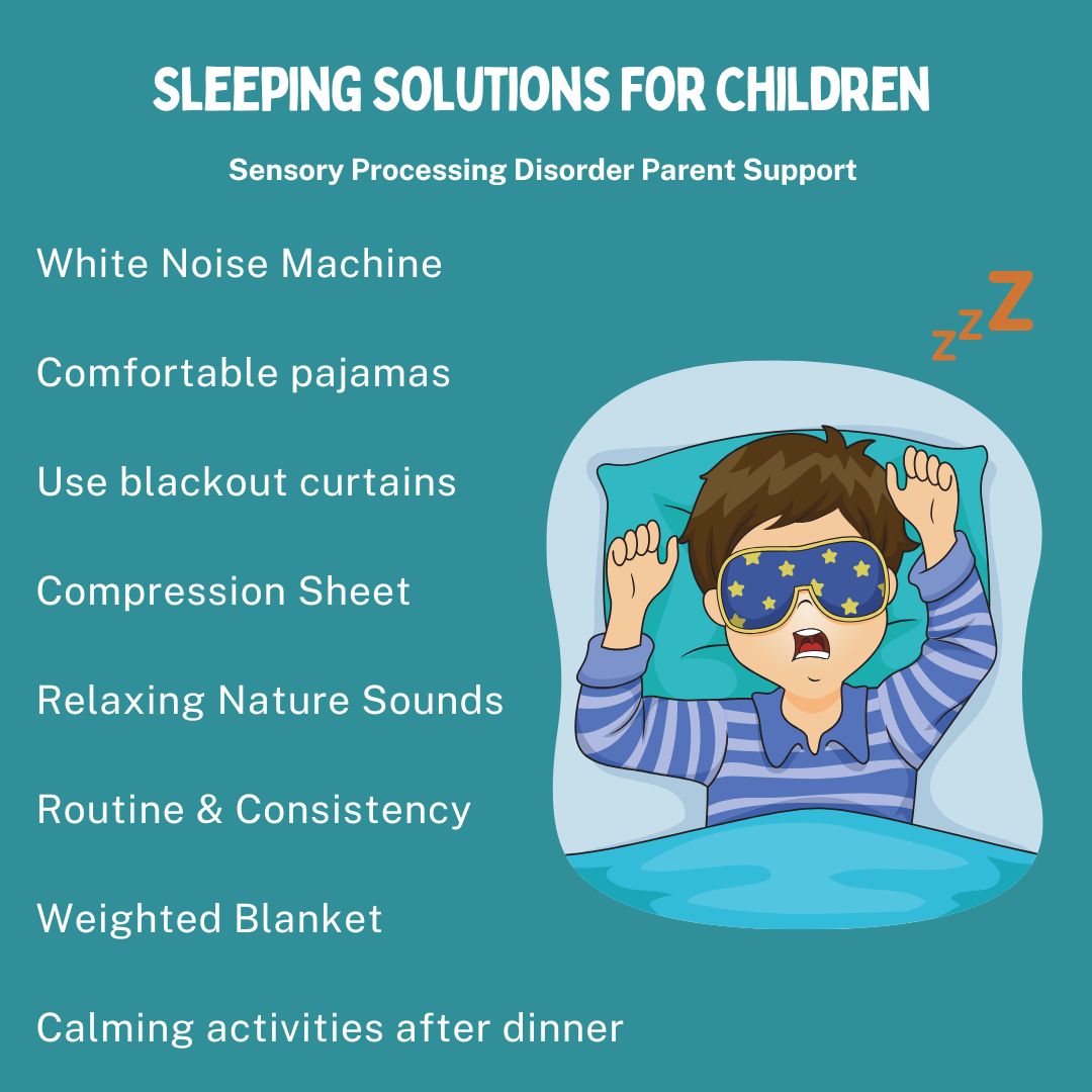 child with sensory processing disorder sleeping in bed with eye sleep mask on struggling to sleep Sleeping Solutions For Children with Sensory Processing Disorder (SPD) & Autism