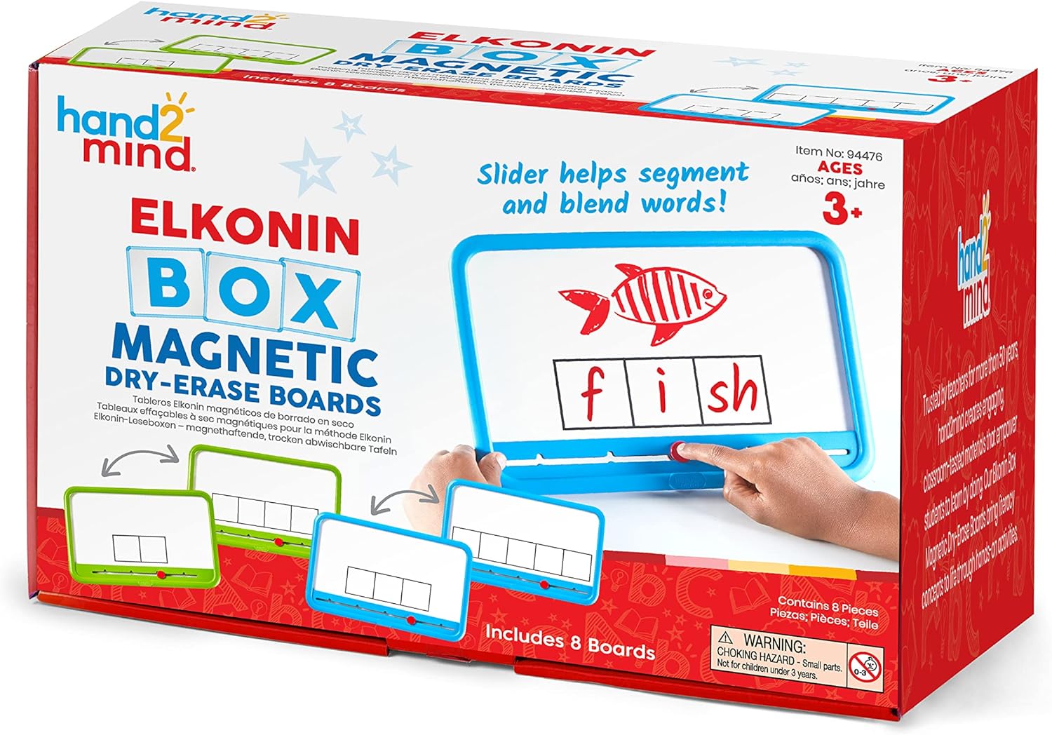 hand2mind Elkonin Boxes Magnetic Dry Erase Boards Set, Phonemic Awareness, Speech Therapy Materials, Letter Sounds for Kindergarten Phonics