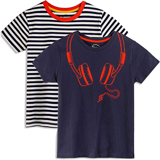 headphones sensory friendly Mightly Boys and Girls' T-Shirts | Organic Cotton Fair Trade Certified 2-Pack Short Sleeved Crewneck for Toddlers and Kids