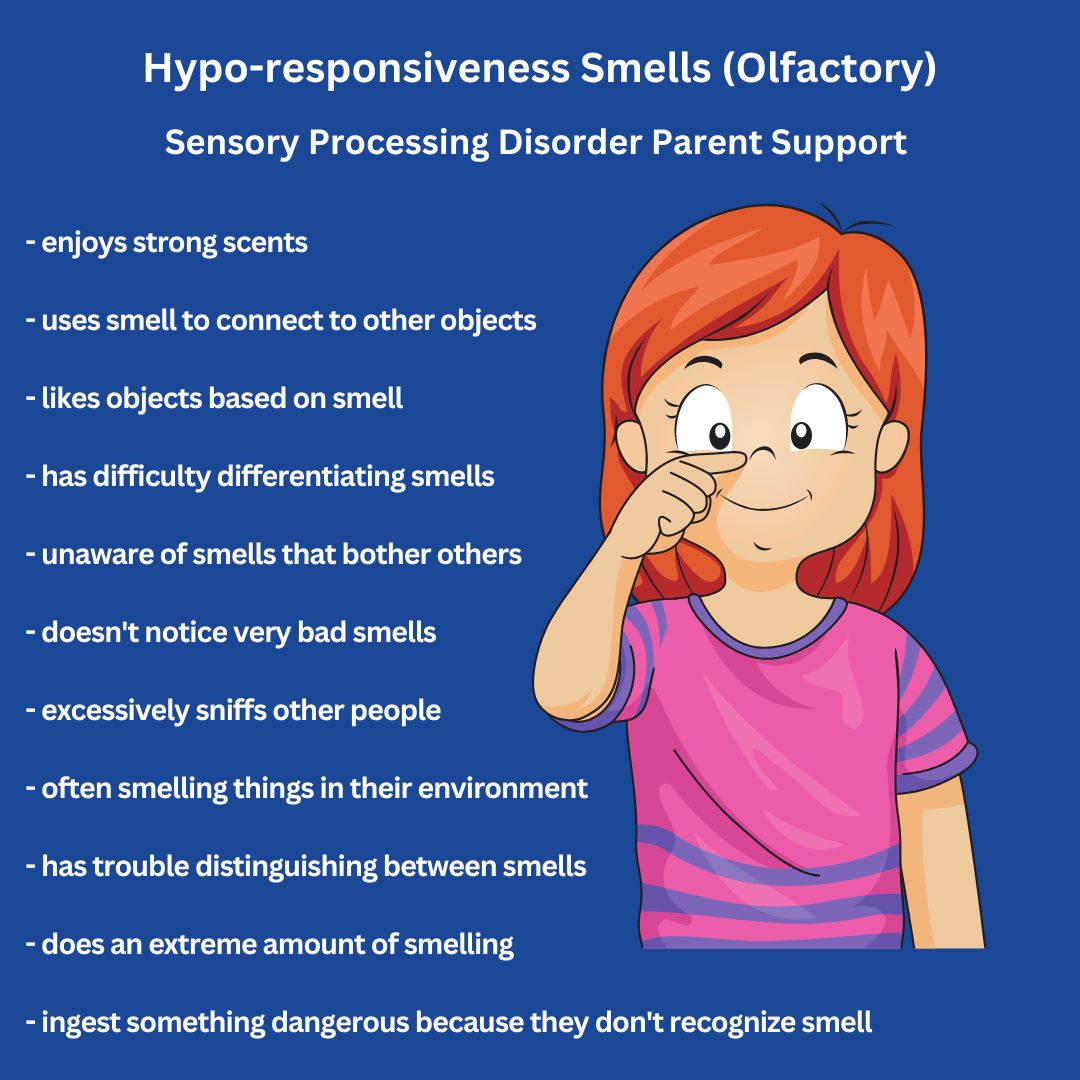 Sensory Processing Disorder Symptoms Checklist Hypo-responsiveness Smells (Olfactory) Sensory Processing Disorder Symptoms Checklist sensory checklist sensory symptoms checklist sensory processing symptoms sensory symptoms checklist sensory processing disorder checklist  SPD checklist SPD symptoms