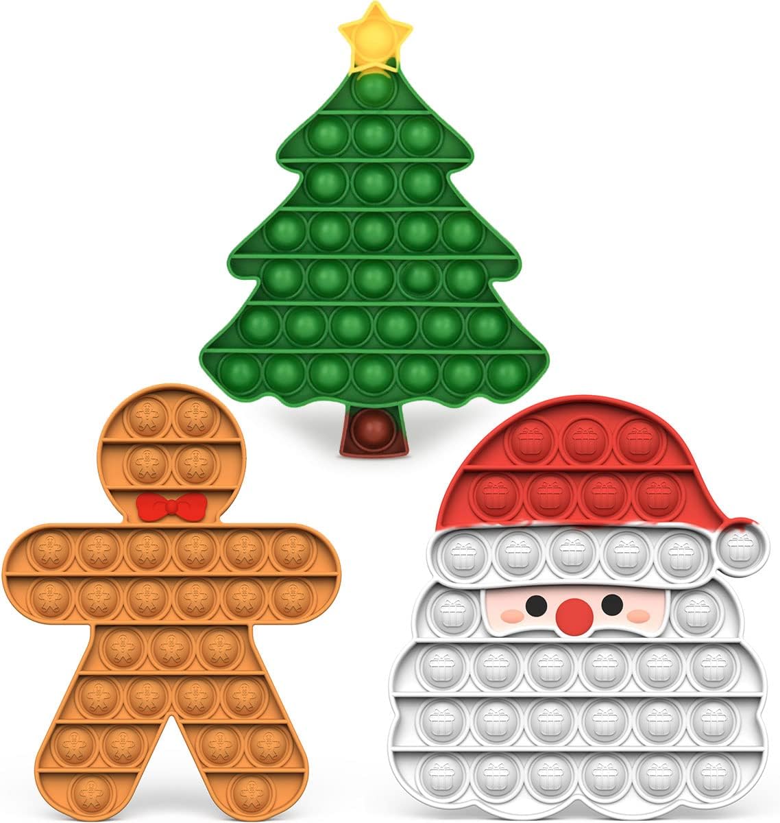 Christmas Decorations Pop Fidgets Toys - Push It Bubbles Sensory Toy Christmas Party Decor Santa Claus Gingerbread Man Tree Decoration for Kids