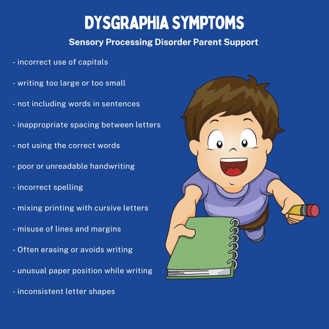 child with dysgraphia and sensory processing disorder holding a writing book and pencil Dysgraphia, Writing & Sensory Processing Disorder