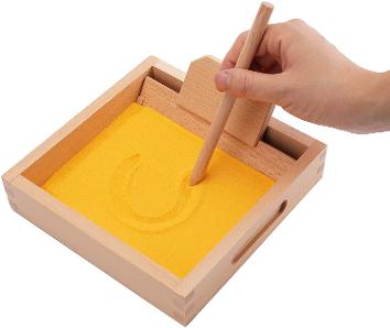 Montessori Letter Formation Sand Tray with Wooden Pen is for your child to express their creativity through the art of sand drawing.