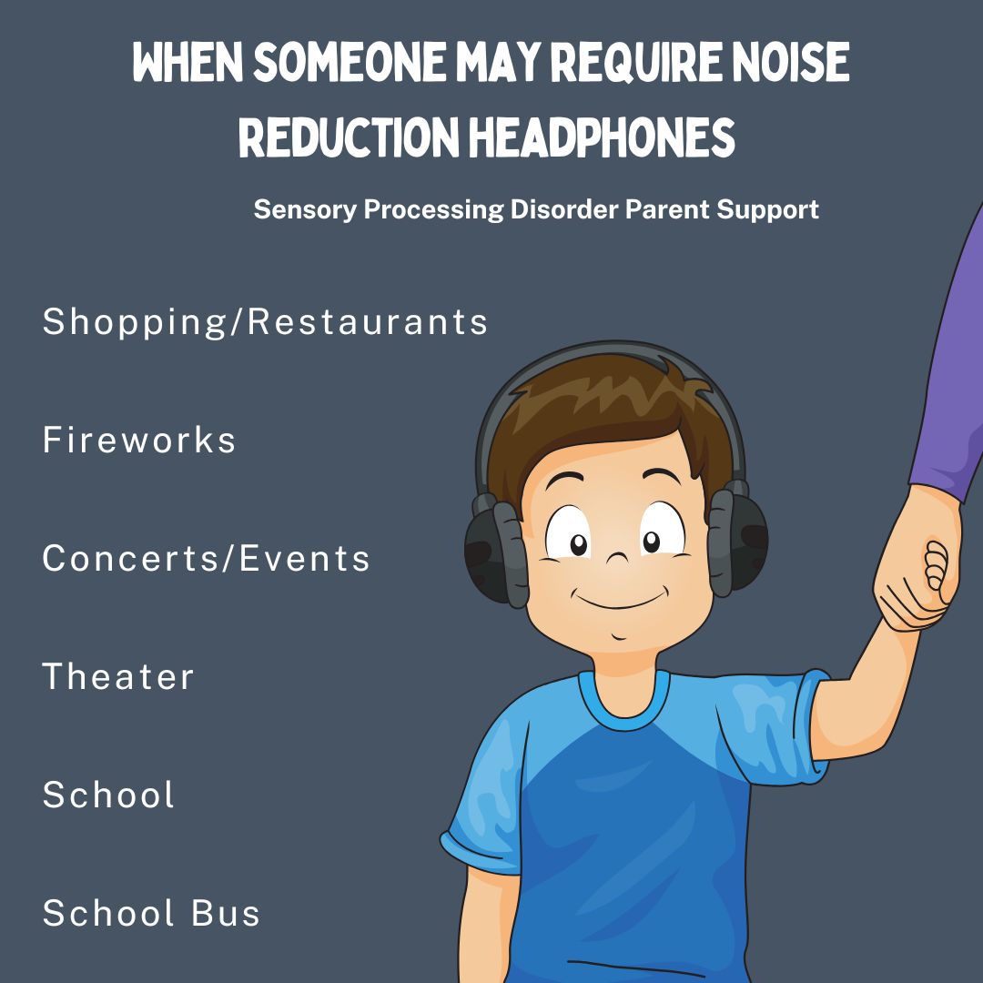 child with sensory processing disorder who struggles with auditory processing disorder wear sensory noise reduction headphones holding their parents hand Sensory Processing Disorder Ear Protection Earmuffs, Ear Plugs & Noise Reduction  Earphones