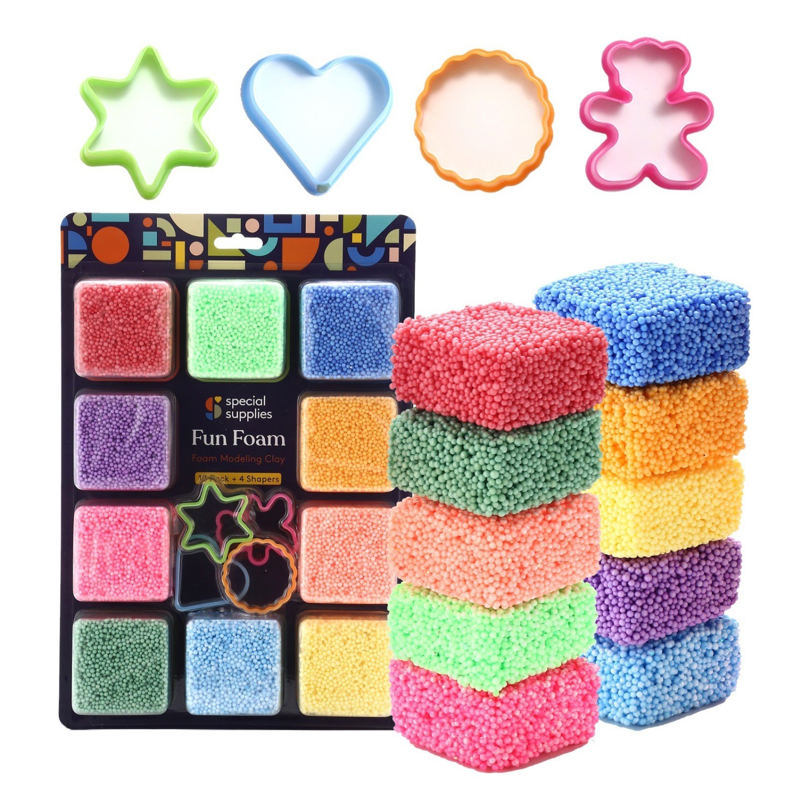 Special Supplies Fun Foam Modeling Foam Beads Play Kit, 10 Blocks Children’s Educational Clay for Arts Crafts Kindergarten, Preschool Kids Toys Develop Creativity, Motor Skills, Shapes Included sensory play floam