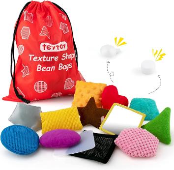 Texture Sensory Bean Bags,Toddler Sensory Toys for Babies,Preschool Toys Set of 13 Beanbags, Shape Sensory Bean Bags