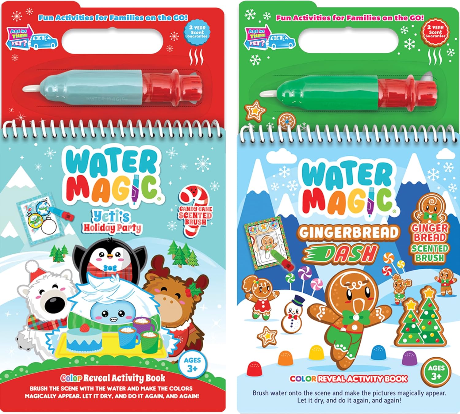 Scentco Holiday Water Magic (2 Pack - Candy Cane & Gingerbread) - Patented Gourmet Scented Reusable Water Reveal Activity Books - Stocking Stuffers, Holiday Gifts for Kids, No Mess, All Fun