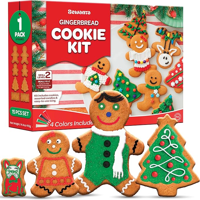 Gingerbread Cookie Kit [Set of 8] Cookie decorating kit: 2 Moms/Dads 2 Boys/Girls, Dog & Cat. Holiday Fun Activity for Kids - Kit Includes 16 Cookies