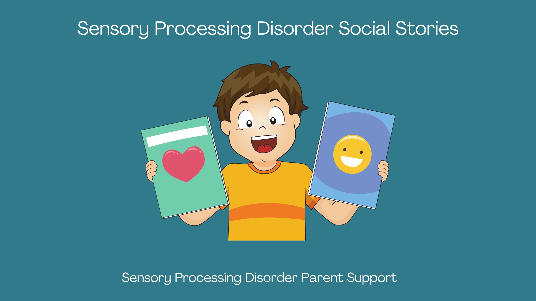 child with sensory processing disorder holding two social stories Sensory Processing Disorder Social Stories