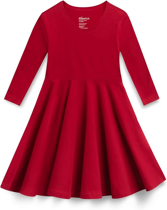 Mightly Girls’ 3/4 Sleeve Skater Dress | 95% Organic Cotton, Twirl Dress w/Pockets for Toddler & Kids, Fair Trade Certified