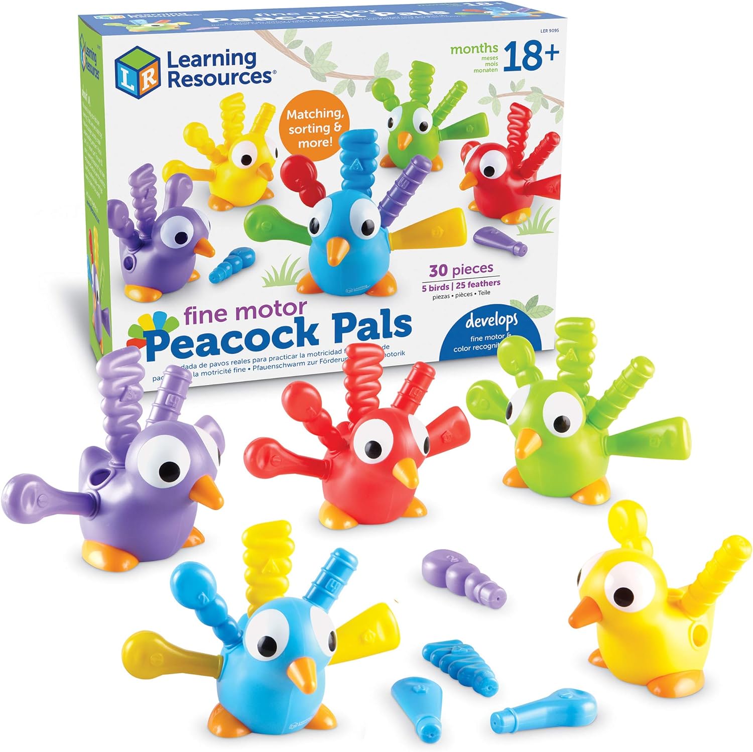 Learning Resources Fine Motor Peacock Pals, Fine Motor Toddler Toy, Sorting Set