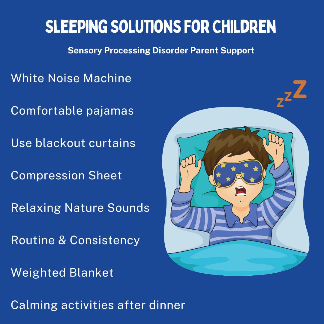 child with sensory processing disorder sleeping in bed with eye sleep mask on struggling to sleep Sleeping Solutions For Children with Sensory Processing Disorder (SPD) & Autism