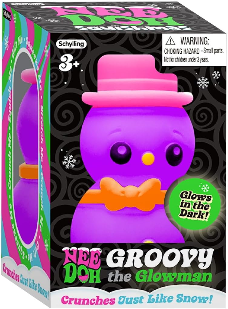 Schylling NeeDoh Squishmas Groovy Glowman - Christmas Fidget Toy - Satisfying Snow-Like Crunch