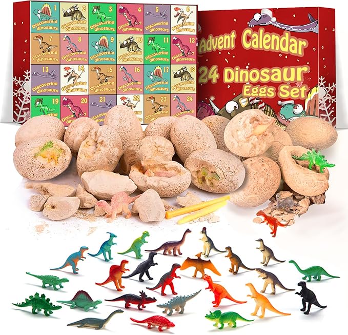 Advent Calendar 2024 Kids 24 Dinosaur Eggs, Dino Excavation Kits for Boys Girls, 24 Days Christmas Countdown Calendar Dino Dig Kit, Science STEM Educational Dino Toys Christmas Gifts for Kids