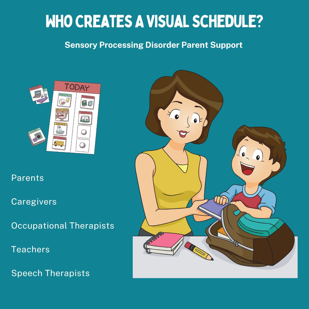 parent and child with sensory processing disorder and autism visual picture schedule  who creates a visual schedule